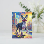 Carte Postale Skateboard coloré Surreal Boston Terrier (Debout devant)