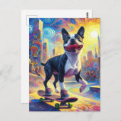 Carte Postale Skateboard coloré Surreal Boston Terrier (Devant / Derrière)