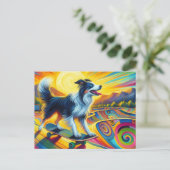 Carte Postale Skateboard Colorée Frontière Surréelle Collie (Debout devant)