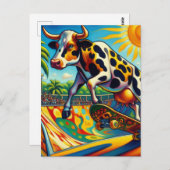 Carte Postale Skateboard de vache coloré (Devant / Derrière)