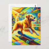 Carte Postale Skateboard Golden Retriever Chien (Devant / Derrière)