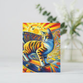 Carte Postale Skateboard Kitty Surreal Coloré et amusant (Debout devant)