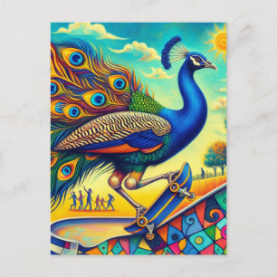 Carte Postale Skateboard Peacock coloré et amusant