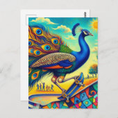 Carte Postale Skateboard Peacock coloré et amusant (Devant / Derrière)