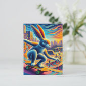 Carte Postale Skateboard Rabbit Coloré Amusement Surreal (Debout devant)