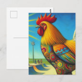 Carte Postale Skateboard Rooster coloré et amusant (Devant / Derrière)