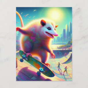 Carte Postale Skateboard Surreal Adorable Opossum