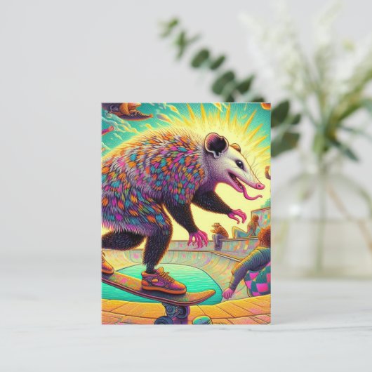 Carte Postale Skateboard Surreal Adorable Opossum (Debout devant)