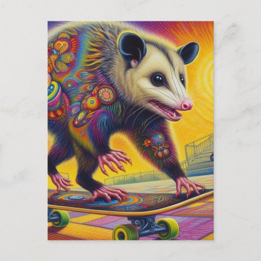 Carte Postale Skateboard Surreal Adorable Opossum (Devant)