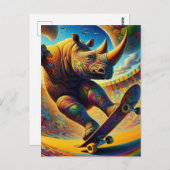 Carte Postale Skateboard Surreal Adorable Rhino (Devant / Derrière)