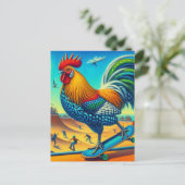 Carte Postale Skateboard Surreal Coloré et amusant Rooster (Debout devant)
