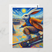 Carte Postale Skateboard Surreal Coloré et Fun Rabbit (Devant / Derrière)