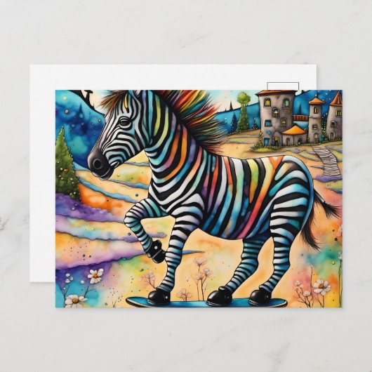 Carte Postale Skateboard Zebra (Devant / Derrière)