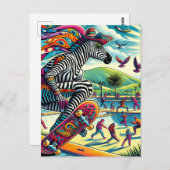 Carte Postale Skateboard Zebra coloré et amusant (Devant / Derrière)