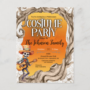 Carte Postale Skeleton Black Halloween Costume fête Invitation