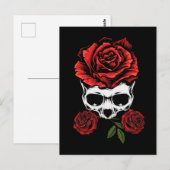 Carte Postale Skeleton Crâne avec Rose Romantique Floral Décès (Devant / Derrière)