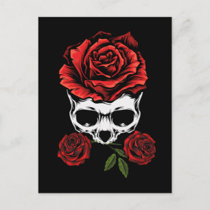 Carte Postale Skeleton Crâne avec Rose Romantique Floral Décès