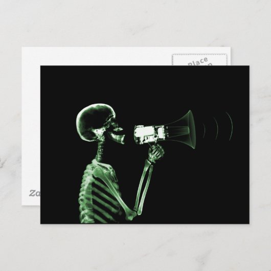 CARTE POSTALE SKELETON DE VISION X-RAY SUR MEGAPHONE - VERT (Devant / Derrière)