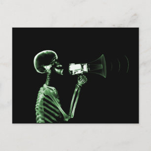 CARTE POSTALE SKELETON DE VISION X-RAY SUR MEGAPHONE - VERT