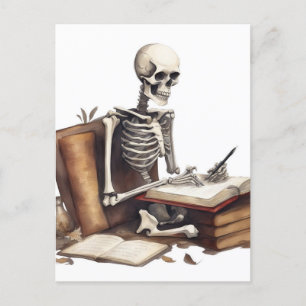 Carte Postale Skeleton écrit toujours le roman