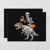 Carte Postale Skeleton équitation maman Dinosaur T rex Halloween (Devant / Derrière)