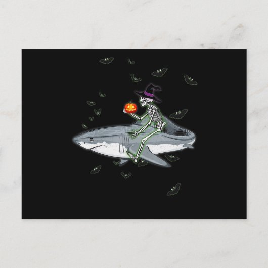 Carte Postale Skeleton équitation requin - Drôle cadeau Hallowee (Devant)