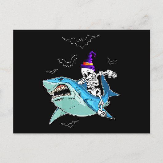 Carte Postale Skeleton équitation requin drôle - Crazy Halloween (Devant)