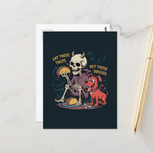 Carte Postale Skeleton Fun Mangez ces Tacos et Animez ces Doggos