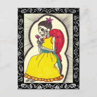 Carte Postale Skeleton Girl sur fauteuil Red Velvet