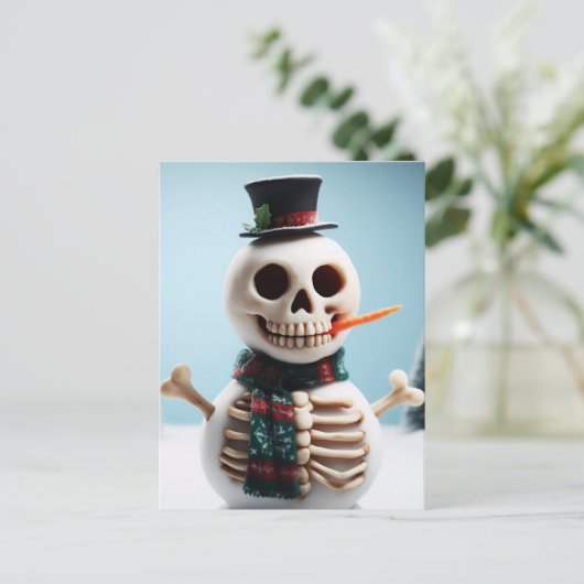 Carte Postale Skeleton Snow Man With Carrot and Scarf (Debout devant)