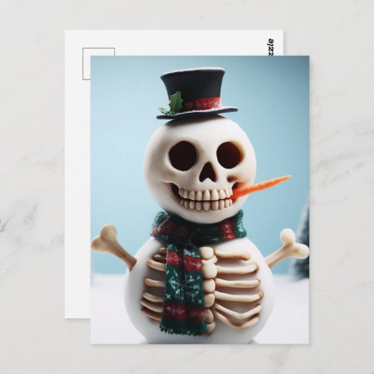Carte Postale Skeleton Snow Man With Carrot and Scarf (Devant / Derrière)