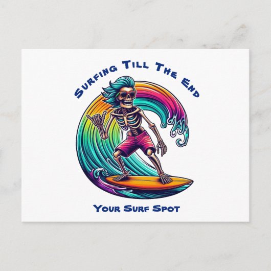Carte Postale Skeleton Surfer En Vague (Devant)