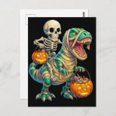 Carte Postale Skeleton Whimsical équitation maman T-Rex Hallowee (Devant / Derrière)