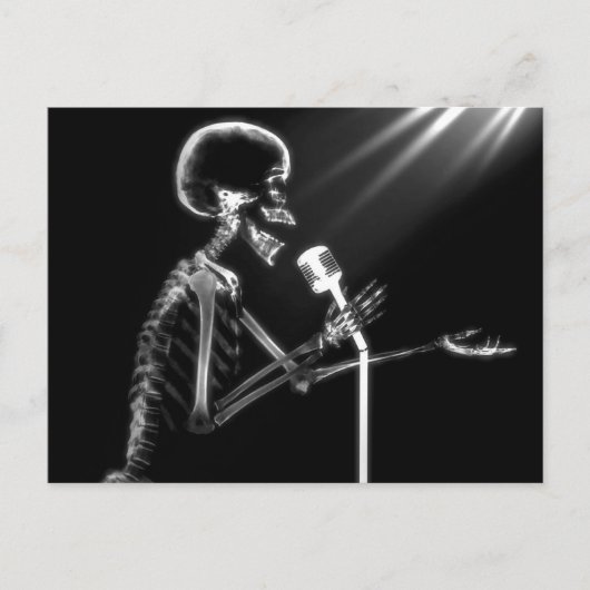 CARTE POSTALE SKELETON X-RAY CHANTANT SUR RETRO MIC - B&W (Devant)