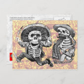 Carte Postale Skeletons avec machette et alcool (Devant / Derrière)