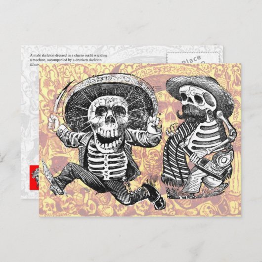 Carte Postale Skeletons avec machette et alcool (Devant / Derrière)