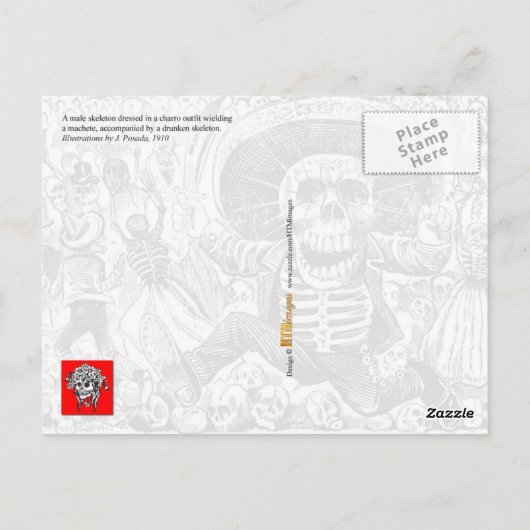 Carte Postale Skeletons avec machette et alcool (Dos)