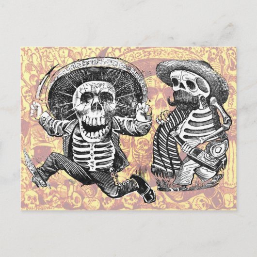 Carte Postale Skeletons avec machette et alcool (Devant)