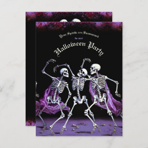 Carte Postale Skeletons de danse violet budget Halloween