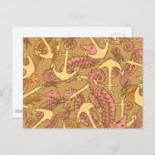 Carte Postale Sketchy Seahorse And Anchor Pattern (Devant / Derrière)
