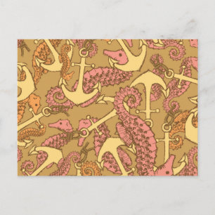 Carte Postale Sketchy Seahorse And Anchor Pattern