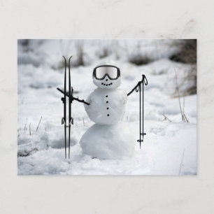Carte Postale Ski amusant Noël Snowman hiver saisonnier