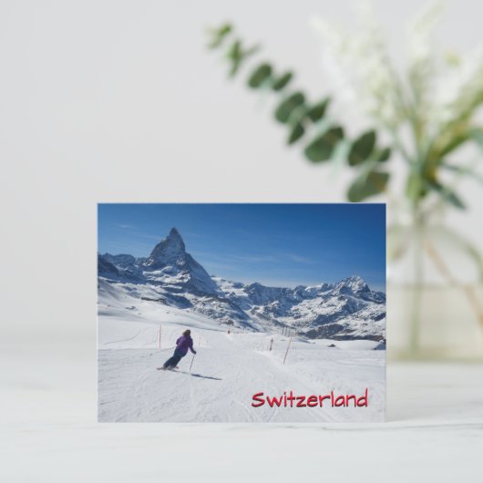 Carte Postale Ski avec Mont Matterhorn à Zermatt, Suisse (Debout devant)
