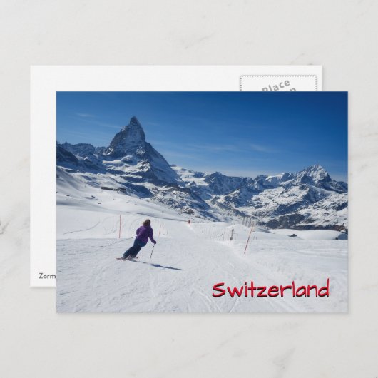 Carte Postale Ski avec Mont Matterhorn à Zermatt, Suisse (Devant / Derrière)