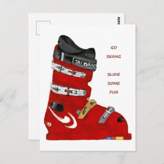 Carte Postale ski boot aller ski toboggan un peu de plaisir (Devant / Derrière)
