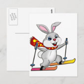 Carte Postale Ski Bunny - Drôle et joli dessin animé (Devant / Derrière)