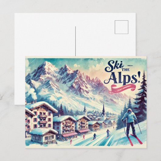 Carte Postale Ski dans les Alpes (Devant / Derrière)