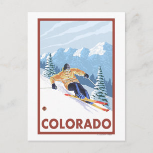 Carte Postale Ski de neige en descente Colorado