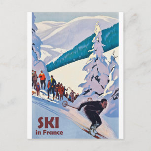 Carte Postale Ski en France, vacances d'hiver, voyage rétro