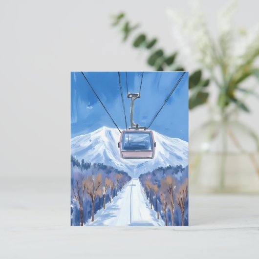 Carte Postale Ski Gondola Snow Mountain Watercolor (Debout devant)